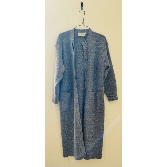 VTG Marisa Christina Long Cardigan Coat Thick Heavy Speckled Periwinkle Sz S/M - Picture 1 of 6